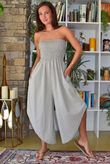 Arbi Gingham Shirring Bandeau Jumpsuit Mocha